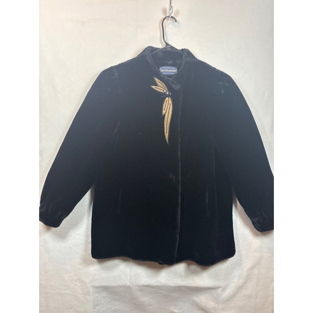 Vintage Black Velvet Coat With Embroidered Gold Leaf Design By Outerlayers